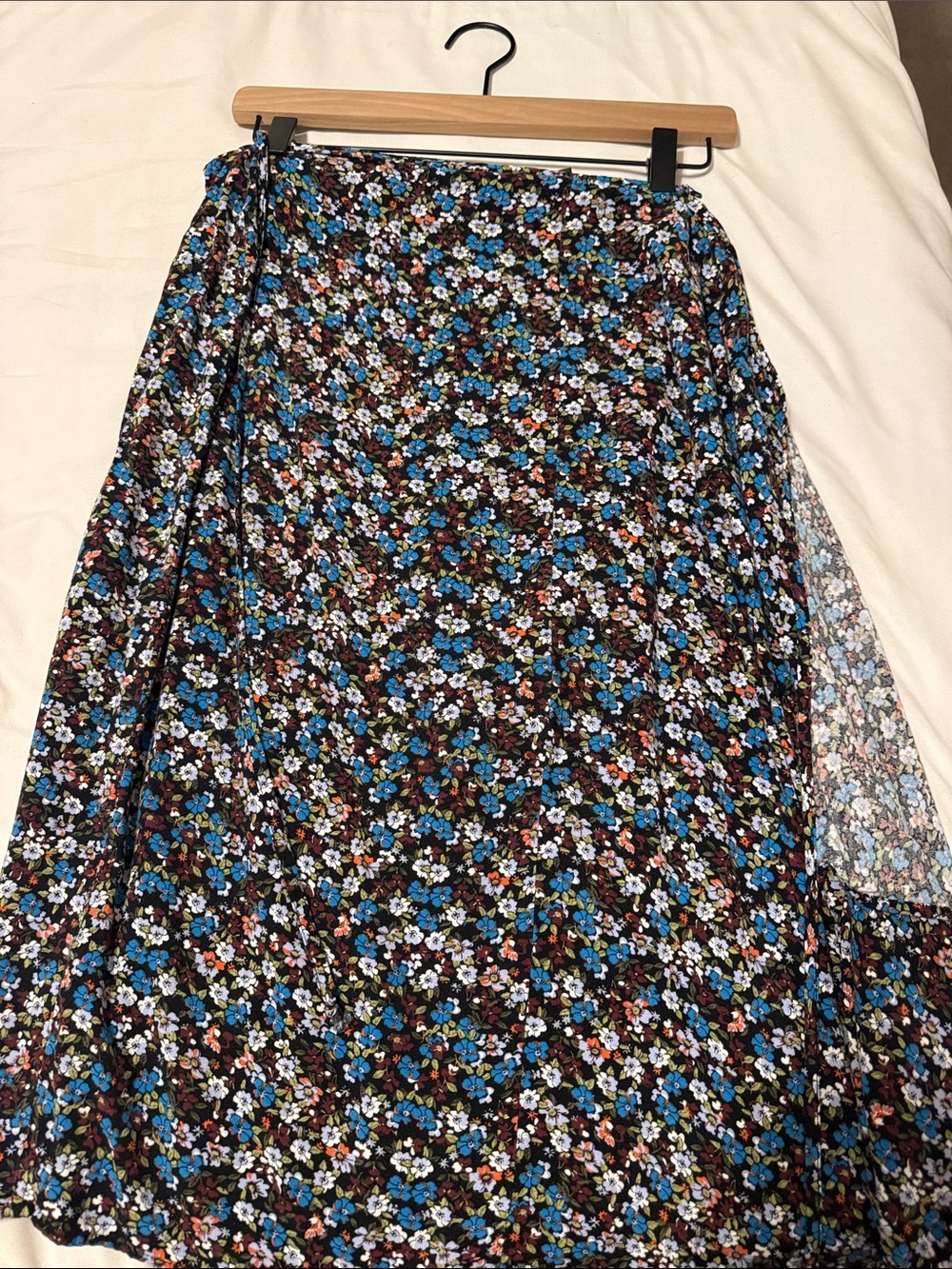wild fable Black Floral A-Line Wrap Skirt with Blue and White Flowers